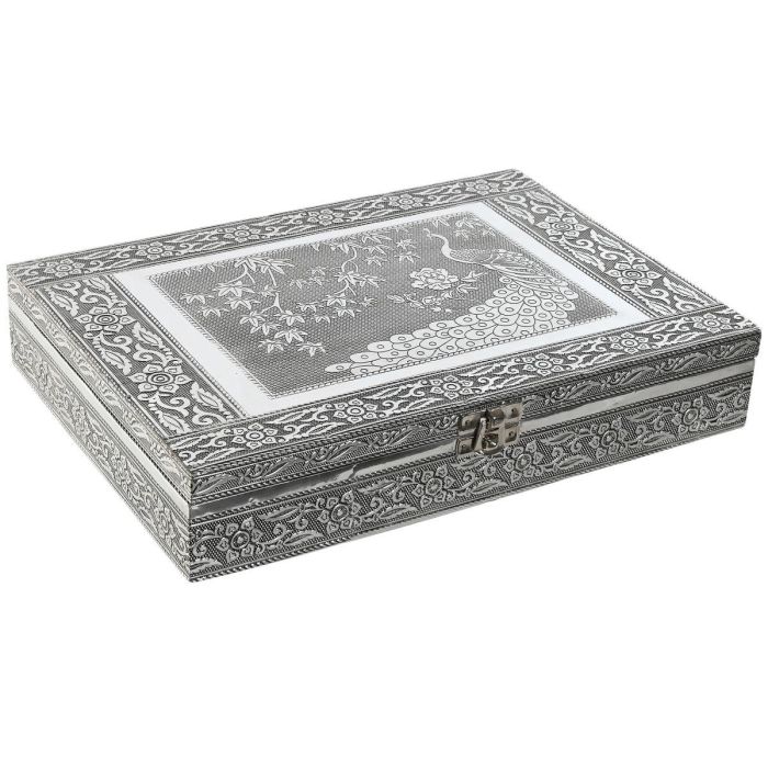 DKD Home Decor Joyero Indio de Madera y Aluminio, Plateado y Verde, con diseño Pavo real, 20x5.4x27.5 cm DKD Home Decor Joyero Indio de Madera y Aluminio, Plateado y Verde, con diseño Pavo real, 20x5.4x27.5 cm