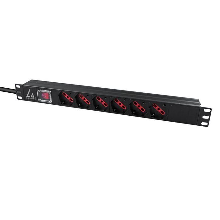 Lanview Regleta de Alimentación para Rack 1U con 6 Enchufes Schuko/Italiano, Cable 2m, 13A 1