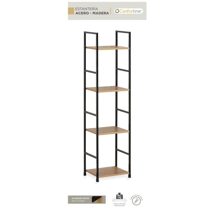 Confortime Estanteria 4 Niveles Metal-Madera Negra 117 cm Ancho x 24 cm Largo x 5 cm Alto 5