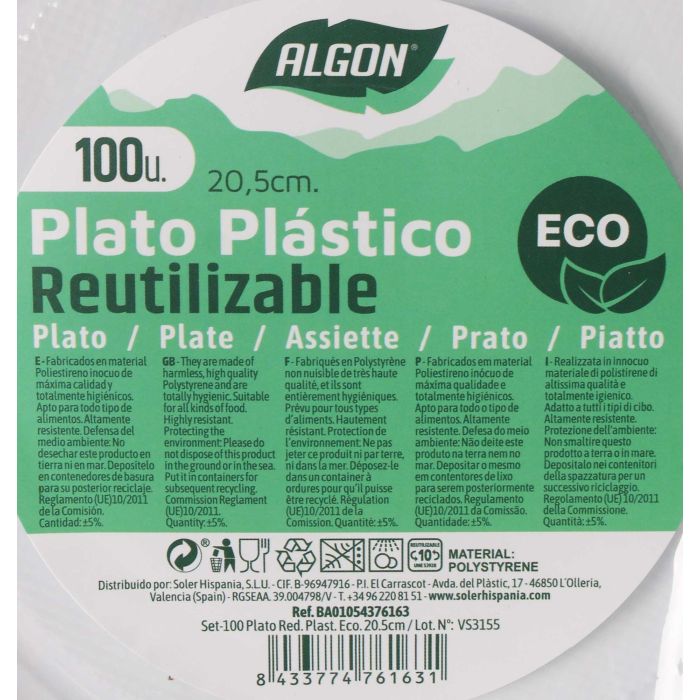 Algon Set 100 Plato Redondo Plástico Ecológico 20.5 cm (6 Unidades) 5