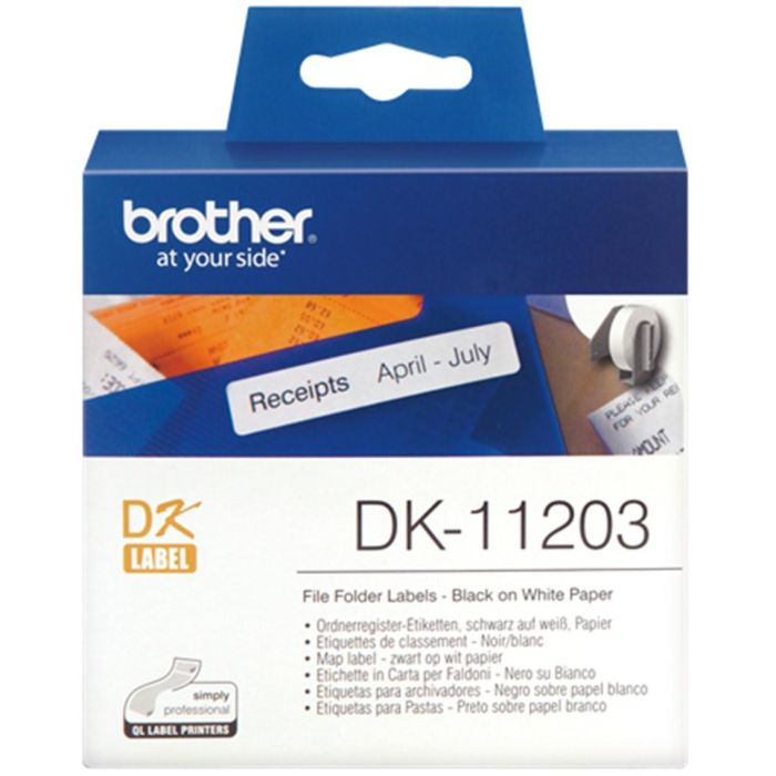 Brother DK11203 Rollo de Etiquetas Precortadas Papel Térmico Blanco 17x87mm 300 Unidades Texto Negro sobre Fondo Blanco para Impresoras Brother