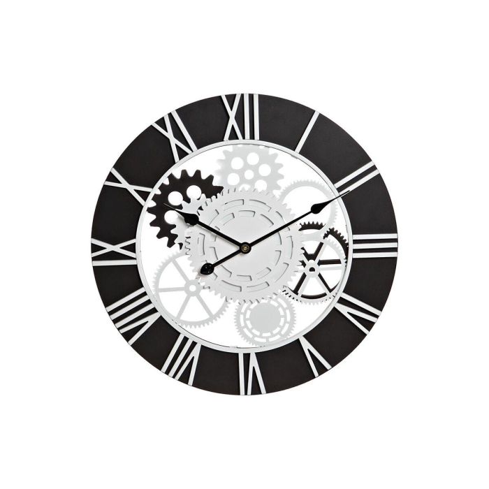 DKD Home Decor Reloj de Pared Estilo Loft con Engranajes Decorativos Vistos, de Hierro y MDF en Negro y Blanco, Dimensiones 60x60 cm