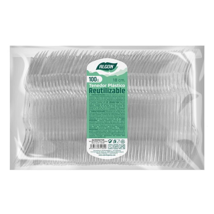 Set de 100 tenedores Medium transparentes 18 cm Algon (10 Cajas) 1 Set de 100 tenedores Medium transparentes 18 cm Algon (10 Cajas) 1