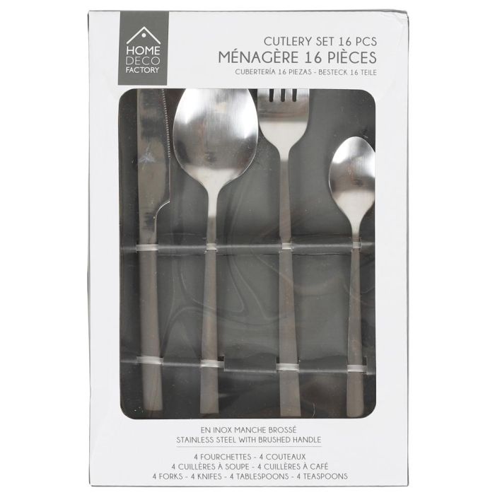 Home Deco Factory Cubertería 16 Piezas Acero Inoxidable Mango Cepillado 1