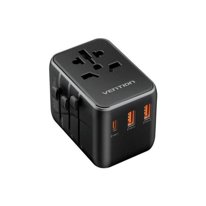 Vention FJEB0 Adaptador de Viaje Universal 65W Carga Rápida USB-C y 2xUSB-A (3 Puertos) con Compatibilidad Mundial de Voltaje y Fusible 10A Vention FJEB0 Adaptador de Viaje Universal 65W Carga Rápida USB-C y 2xUSB-A (3 Puertos) con Compatibilidad Mundial de Voltaje y Fusible 10A
