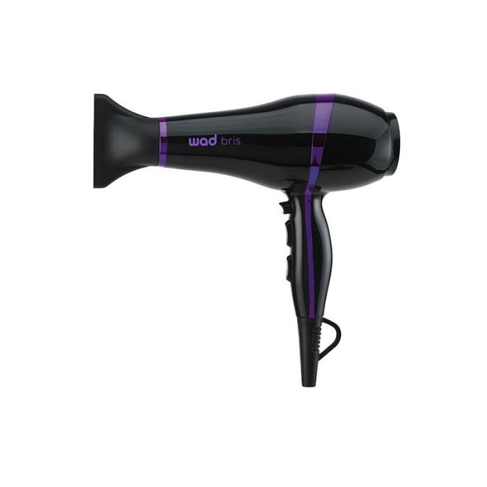 Wad Professional Beauty Secador de Pelo Bris Negro-Lila Iónico 2100W, Silencioso con 2 Boquillas y Difusor, Motor AC Profesional