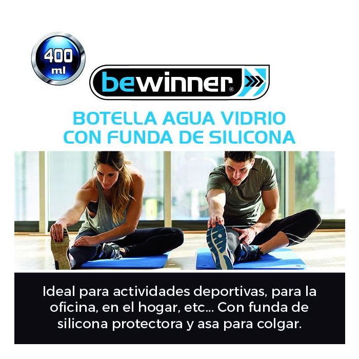 Botella de agua vidrio/silicona 400 ml Bewi - Inde (24 Unidades) 2 Botella de agua vidrio/silicona 400 ml Bewi - Inde (24 Unidades) 2
