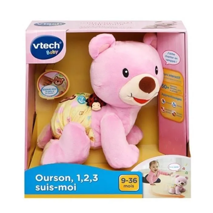 VTECH BABY Oso 1,2,3 Sigueme Rosa - Juguete que anima a moverse, cantar y descubrir nuevas palabras para bebés