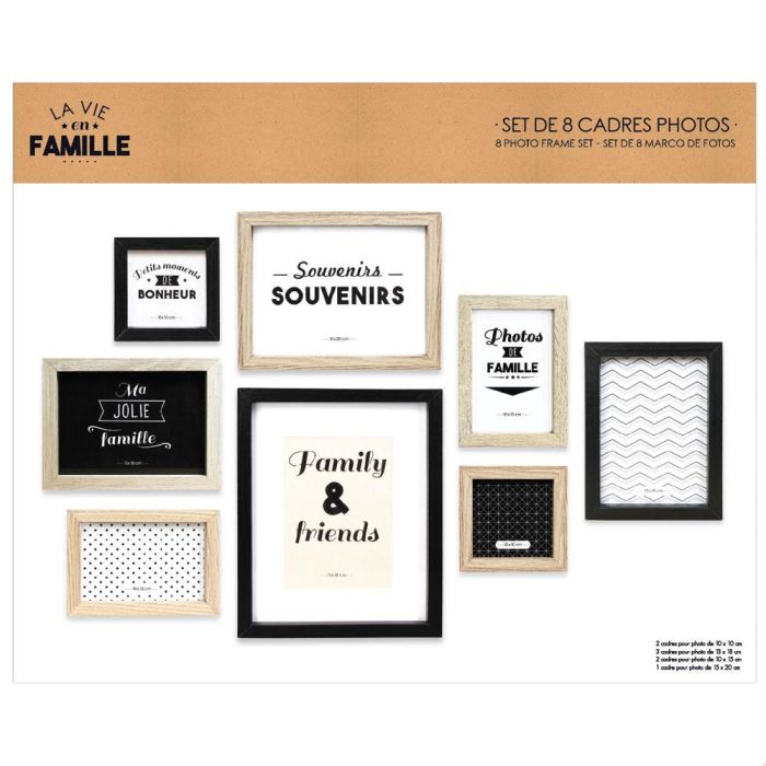 Home Deco Factory Essentiel Juego de 8 Marcos de Fotos para Pared Negro Madera 15x20 cm 13x18 cm 10x15 cm 10x10 cm 1