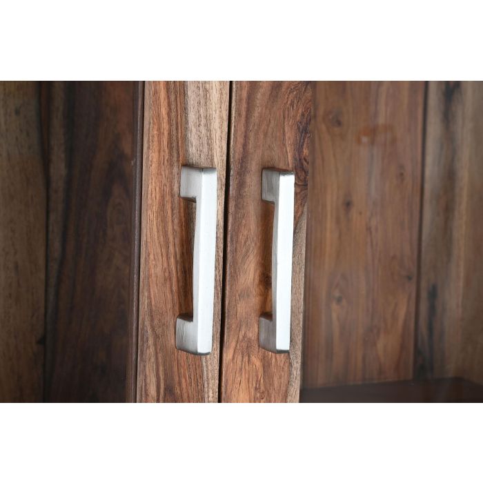 DKD Home Decor Vitrina Marron Natural 42 x 190 x 100 cm Sheesham Cristal Hecho a Mano 3 Cajones 3 Puertas 1 Estanteria 1