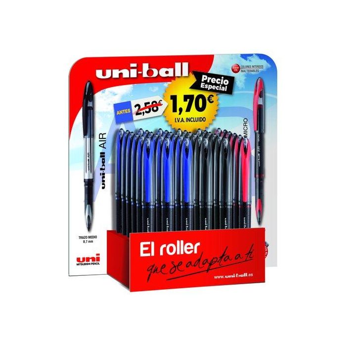 Roller T.Liq. Uni-Ball Air Micro 0,5 Expositor De 36 18X 190488000 Azul 12X 190470000 Negro 6X 190496000 Rojo