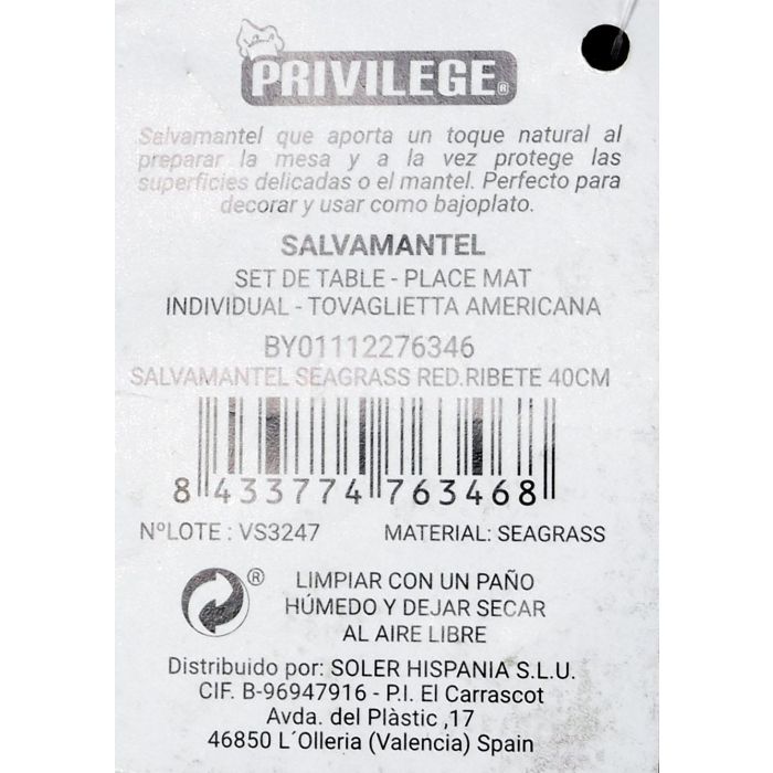 Privilege Salvamanteles Seagrass con Ribete, 40 cm (36 Unidades) 4
