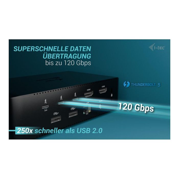 I-TEC Thunderbolt 5 Quattro Display DS 2xTB5 2xHDMI 1x2.5GLAN 1xUSB-C Gen2 Docking Station 140W PD 5