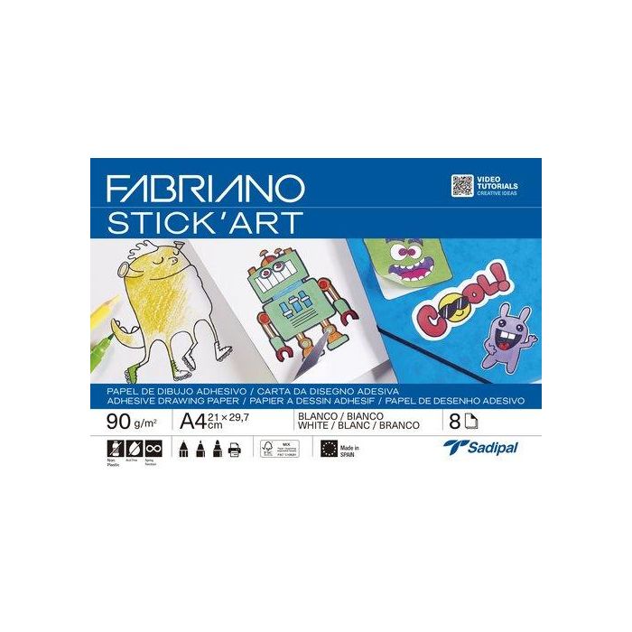 Laminas Dibujo Fabriano Adhesivas Stick Art A4 90G Blanco Paquete De 8