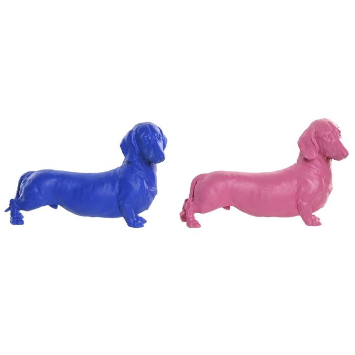 DKD Home Decor Figura Decorativa Perro Estilo Moderno de Resina Colores Rosa y Azul (Set de 2 Unidades) 16.5 x 25 x 37 cm