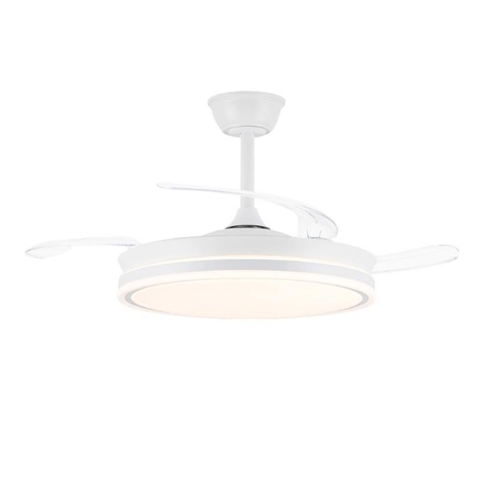 Cristalrecord Ventilador Techo LED 3CCT Evo Smart 72W 7920lm Blanco Aspas Retráctiles Ø106cm Plafón Ø48.5cm Altura 32-42cm