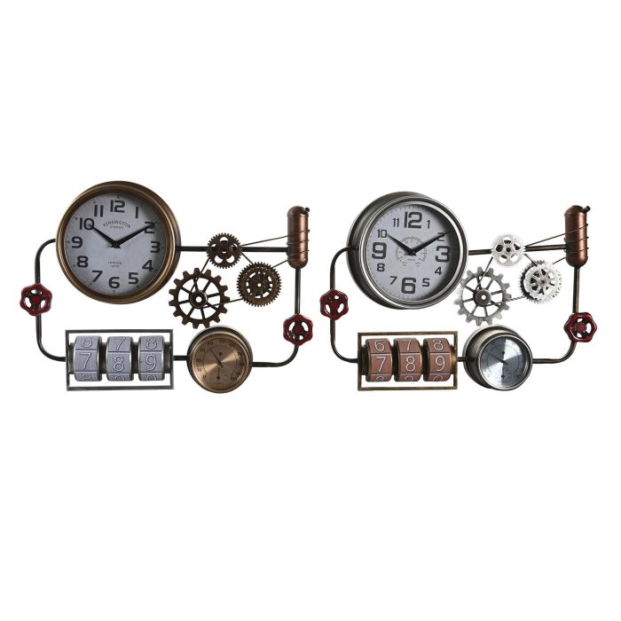 DKD Home Decor Reloj de Pared Vintage Dorado y Plateado de Hierro y Cristal - Dimensiones: Ancho 52.5 cm, Alto 39.5 cm, Fondo 9 cm - Pack 2 Unidades