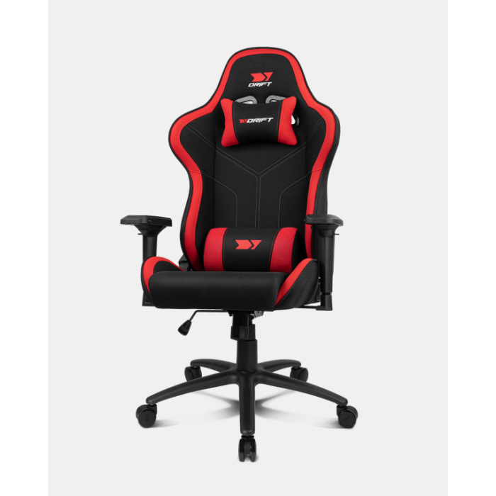 DRIFT DR110BR Silla Gaming Ergonómica con Reposabrazos 4D, Respaldo Reclinable, Tela Transpirable y Cojines Lumbar/Cervical Negro/Rojo