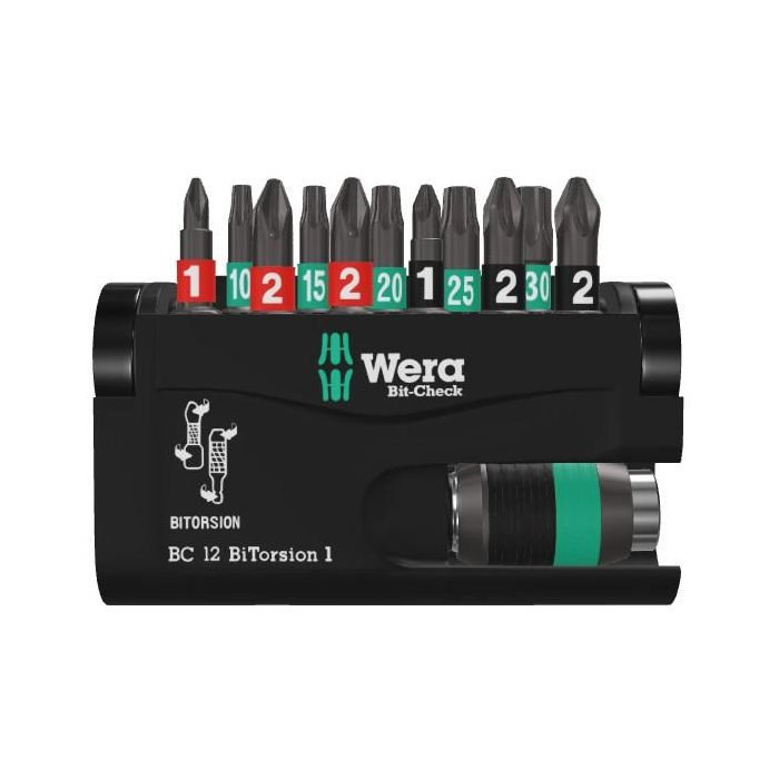 Wera Bit-Check 12 BiTorsion 1 SB - Set de 11 Puntas Phillips, Pozidriv, Torx Plus 25mm