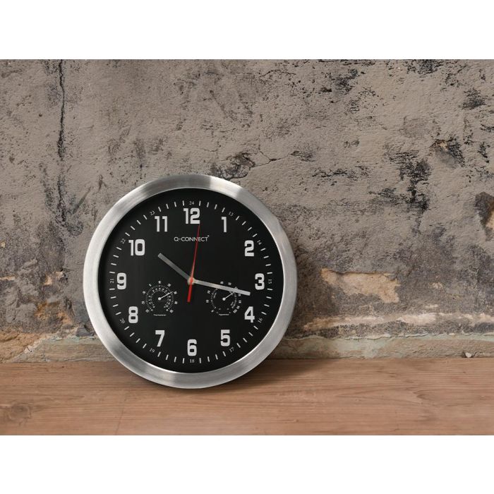 Reloj Q-Connect De Pared Metalico Redondo 35,5 cm Movimiento Silencioso Color Cromado Con Esfera Negra 5