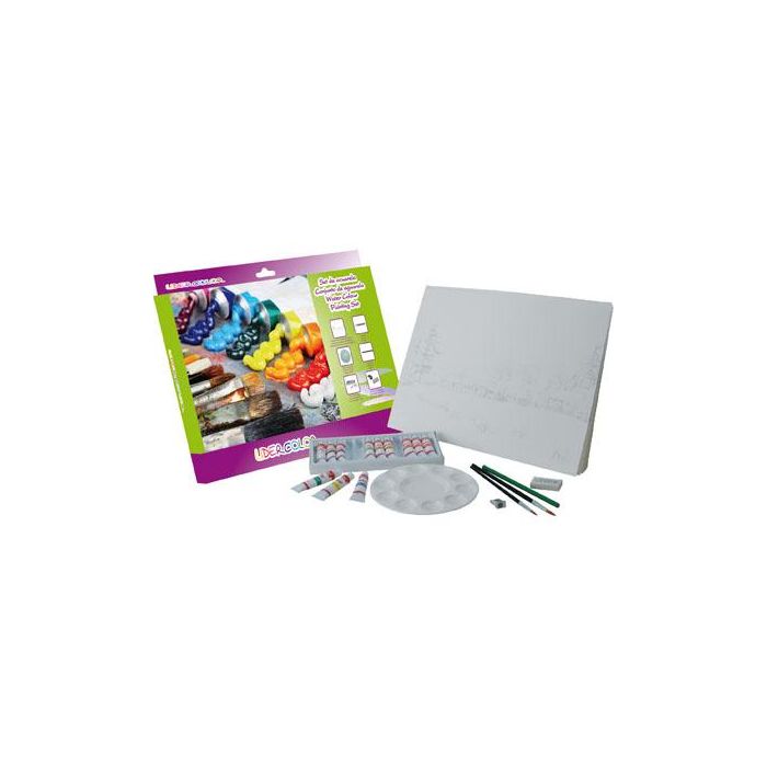 Set Acuarela Lidercolor Contiene 10 Laminas Acuarela 27x38 cm 1 Paleta Plast 12x12 mL1 Sacapunt 1 Perfilador 1 groma