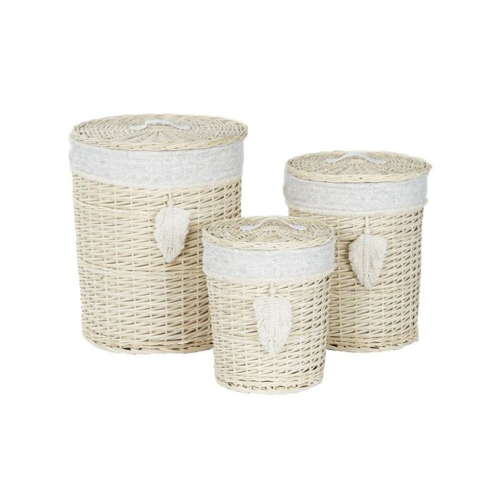 Cesta Ropa Basicos DKD Home Decor Natural Crema 45 x 55 x 45 cm Set de 3 1