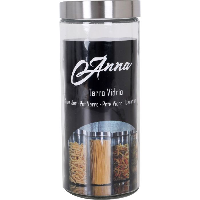 Anna Tarro de Vidrio con Tapa de Acero Inoxidable, 2.20 Litros, Medidas 11x11x27 cm 1