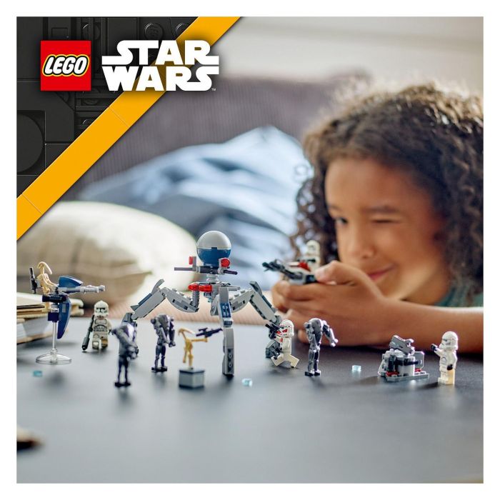 Lego 75372 Star Wars Paquete de Batalla de Soldados Clon y Droides de Batalla con Moto Speeder y Minifigura