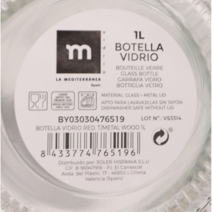 Botella de Cristal La Mediterránea Metal Vidrio 1 L (24 Unidades) 1 Botella de Cristal La Mediterránea Metal Vidrio 1 L (24 Unidades) 1