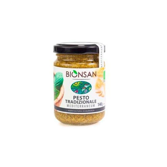 BIONSAN Pesto Tradicional con Piñones y Queso Parmesano, Ecológico, 140g, Ideal para Pastas y Pizzas