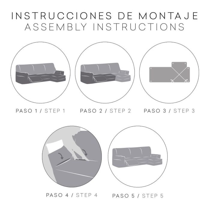 Funda para chaise longue de brazo corto derecho Eysa ROC Gris claro 120 x 120 x 360 cm 3