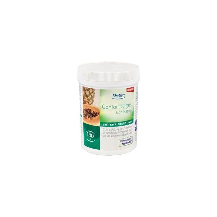 DIETISA Confort Digest Papaya 180g | Suplemento Digestivo con Fibra, Enzimas y Calcio en Polvo