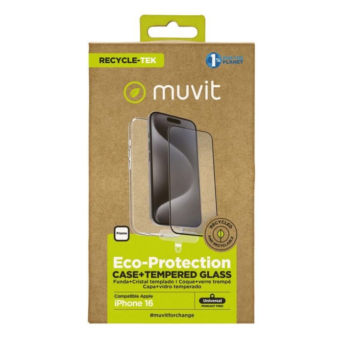 Muvit Funda Recycletek para Apple iPhone 16 con Protector de Pantalla y Kit de Limpieza Bio 0 Muvit Funda Recycletek para Apple iPhone 16 con Protector de Pantalla y Kit de Limpieza Bio 0