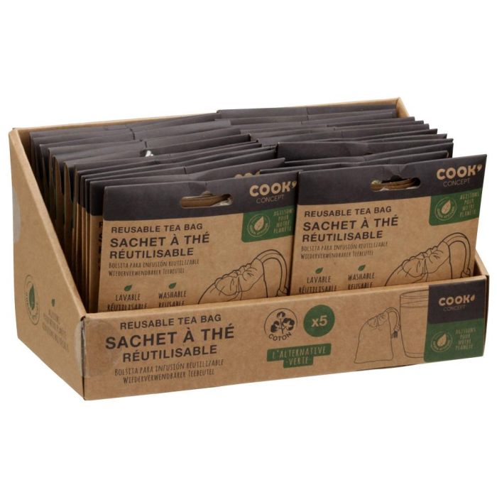 Cook Concept Juego de 5 Bolsas Reutilizables para Té e Infusiones de Algodón Lavables 5,5x8 cm 3