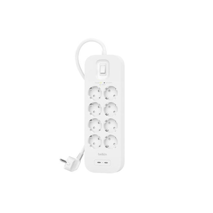 Belkin Regleta De Proteccion Contra Sobretensiones Con 8 Tomas + 2 Usb-C Botón De Apagado Y Encendido 2 Metros Blanco Belkin Regleta De Proteccion Contra Sobretensiones Con 8 Tomas + 2 Usb-C Botón De Apagado Y Encendido 2 Metros Blanco