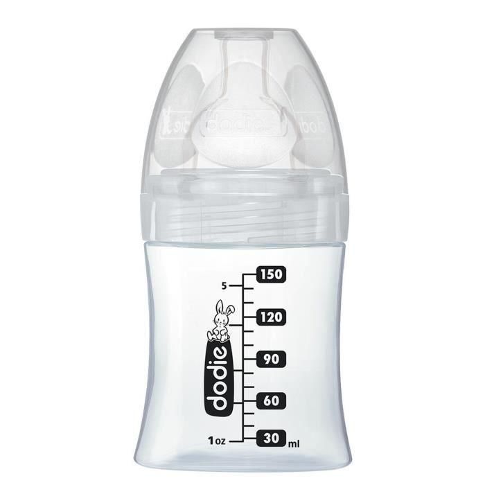 Dodie Sensation + Biberón Anticólico Paris de Vidrio 150 ml, Tetina Plana para Leche Materna, Sin BPA, Antifugas 1