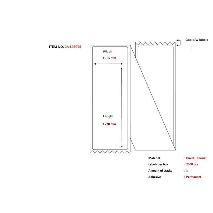 Capture Etiquetas Térmicas Directas 105 x 220 mm Blanca Permanente Fanfold, 2000 etiquetas/caja