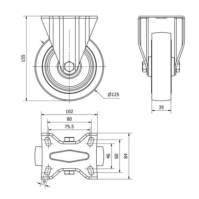 Ruedas Alex Rueda fija de goma azul, Ø 12.5 cm, Carga Máx. 130 kg