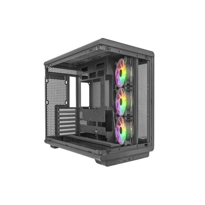 Mars Gaming MC-REV Caja Torre Gaming con Flujo de Aire Invertido, 3x Ventiladores ARGB y Doble Cristal Templado, Soporte GPU Vertical, ATX 2