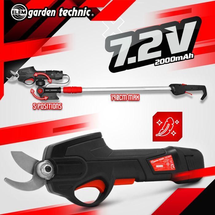 Tijeras de podar recargables de litio de 7,2 V con pértiga telescópica - Elem Garden 1