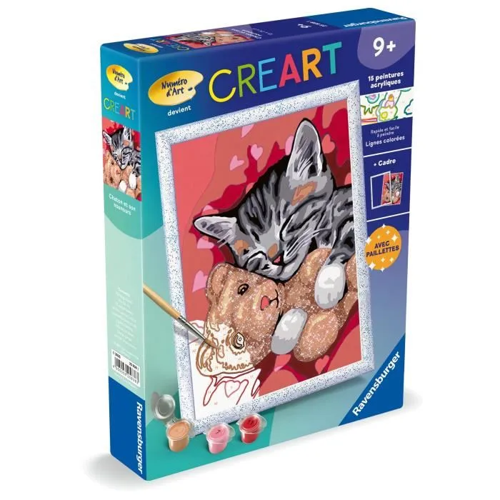 Ravensburger 25838 Kit de Pintura por Números CreArt Kids Gatito y Osito de Peluche 18 x 24 cm 2