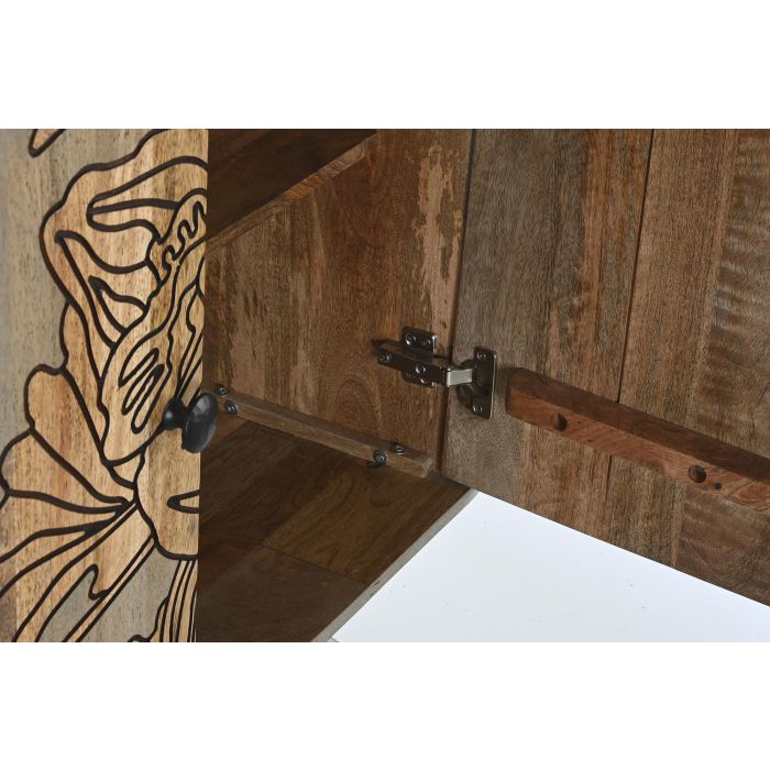 DKD Home Decor Buffet Tropical de Madera de Mango y Metal Gris Natural con 4 Puertas y 2 Estanterías, Detalles de Flores 177x45x74 cm 4