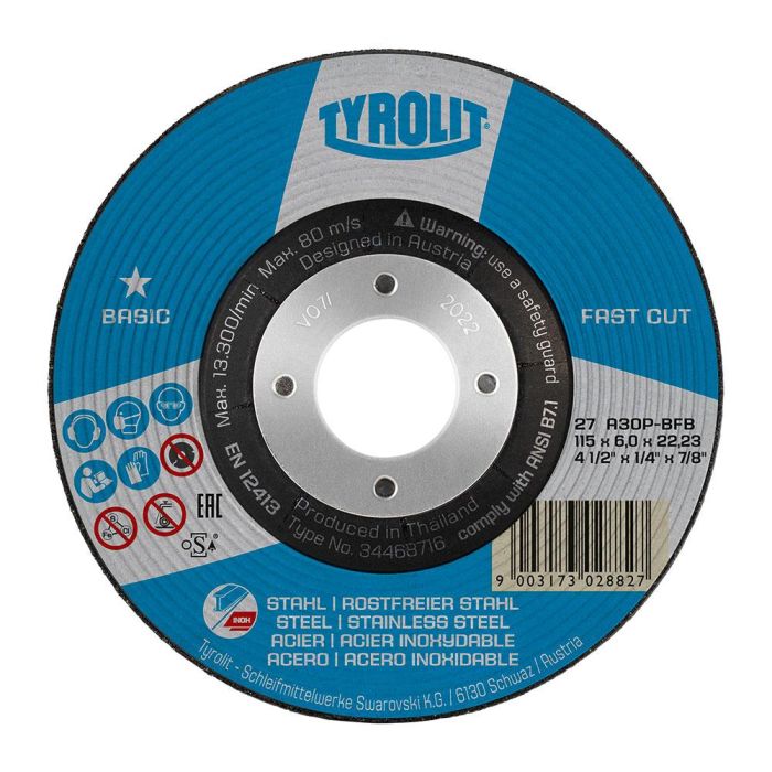 Tyrolit Disco Desbaste 27c a30p-bfb Ø125x6x22,23mm para Acero y Acero Inoxidable 0 Tyrolit Disco Desbaste 27c a30p-bfb Ø125x6x22,23mm para Acero y Acero Inoxidable 0