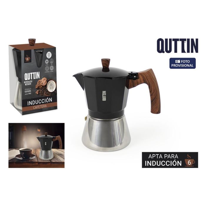 Quttin Cafetera de Inducción de 6 Tazas Negra de Acero Inoxidable y Aluminio – 12,5 x 19 x 18 cm (6 Unidades)