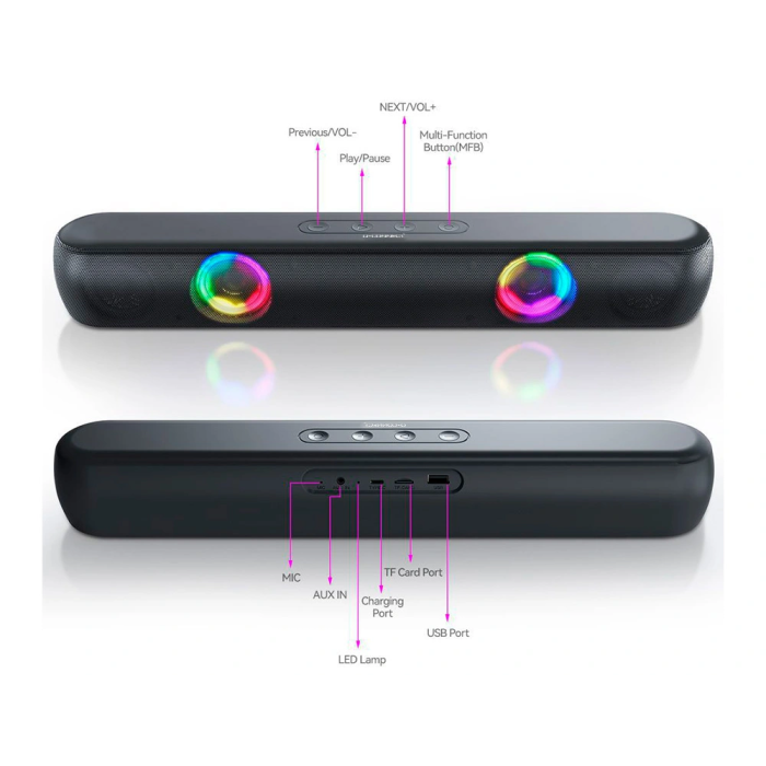 Q-connect Barra de Sonido Bluetooth con Iluminación LED y Control de Volumen, Potencia 2x5W, Color Negro 2