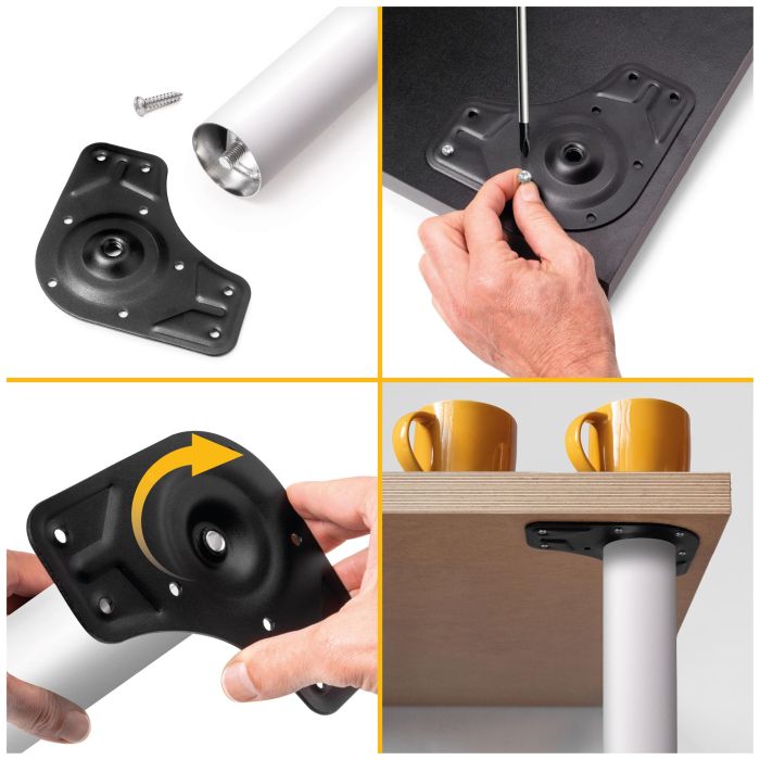 Emuca Lote de 4 patas para mesa, diámetro 60mm, H 830mm, Acero, Pintado blanco 6