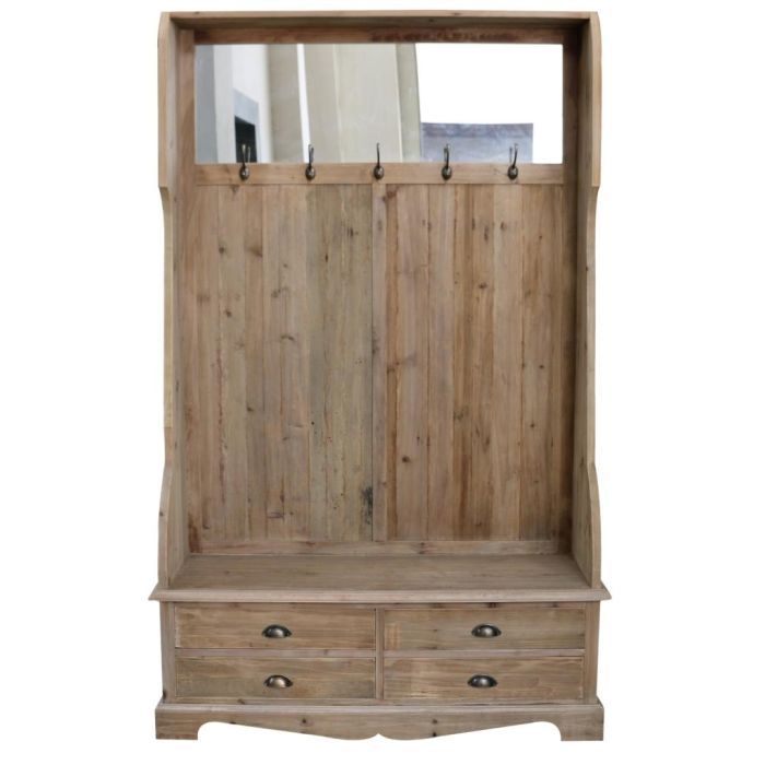 DKD Home Decor Recibidor Alpino de Pino Reciclado y Espejo Marrón Negro con 4 Cajones y 1 Estantería 124x40x200 cm