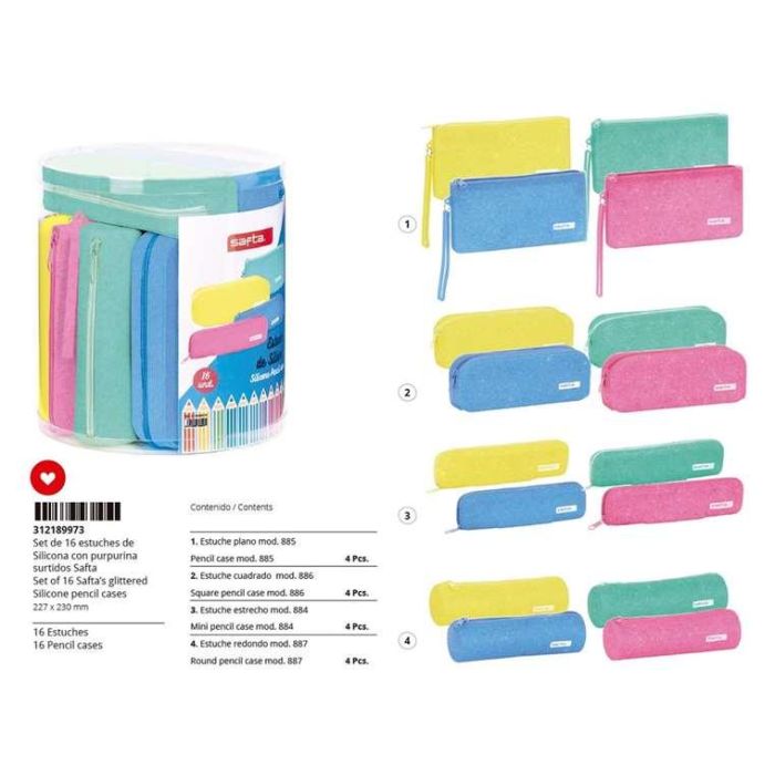 Safta Set 16 Portatodo Surtidos Glitter Silicone Azul 2