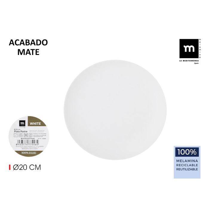 Plato Postre Melamine White 20 cm - La Mediterranea (24 Unidades) Plato Postre Melamine White 20 cm - La Mediterranea (24 Unidades)