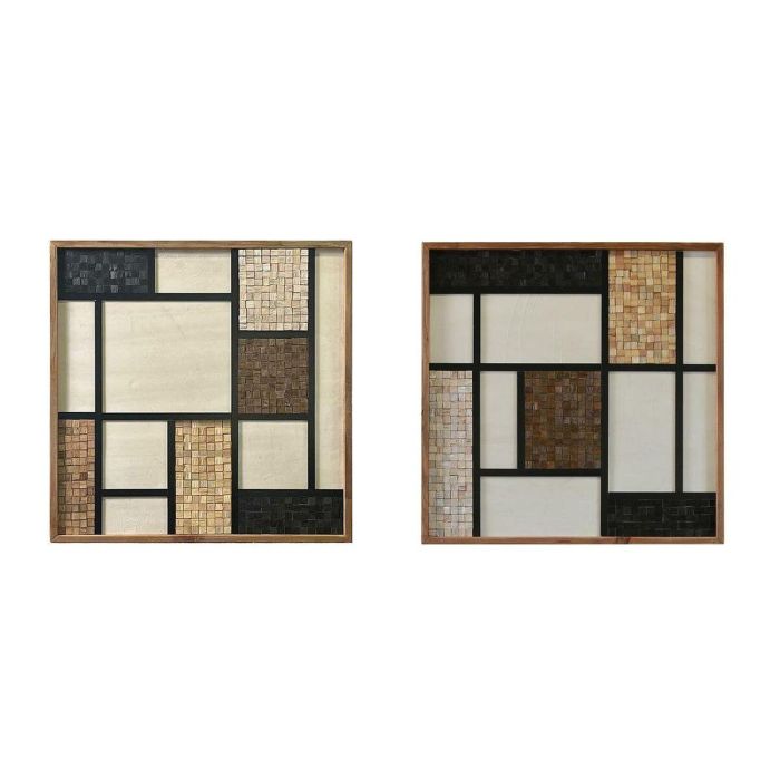 DKD Home Decor Cuadro Moderno de Madera y Pino Marrón y Blanco 82 x 82 cm (2 Unidades)